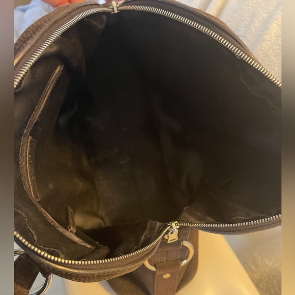 YSL Yves Saint Laurent Muse Lizard Print Suede Satchel Dark Brown - Picture 6 of 11